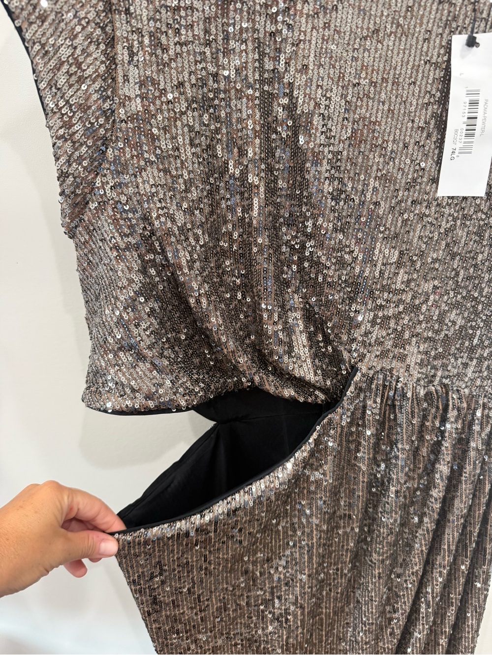 The Drop Silver Sequined Midi Evening Dress with Cutout Large - Picture 4 of 5